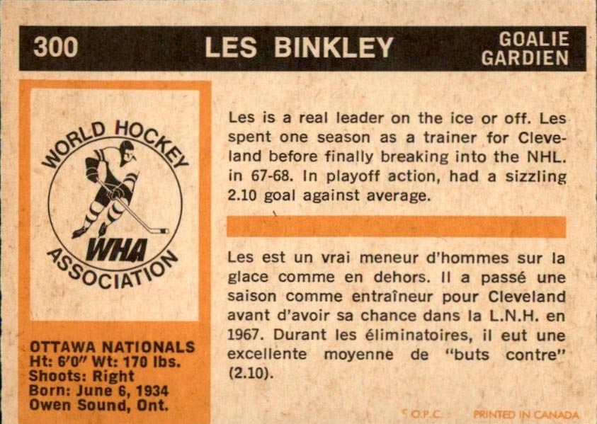Les Binkley All Hockey Cards