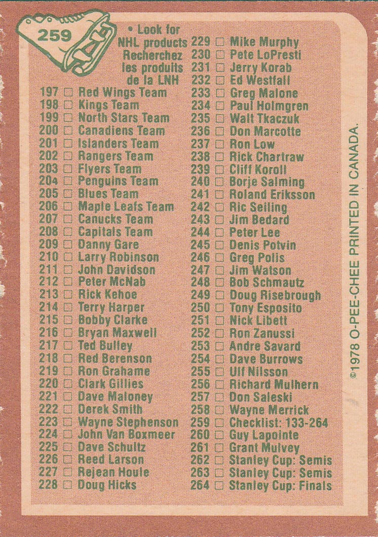 Checklist 1978-79 O-Pee-Chee 259